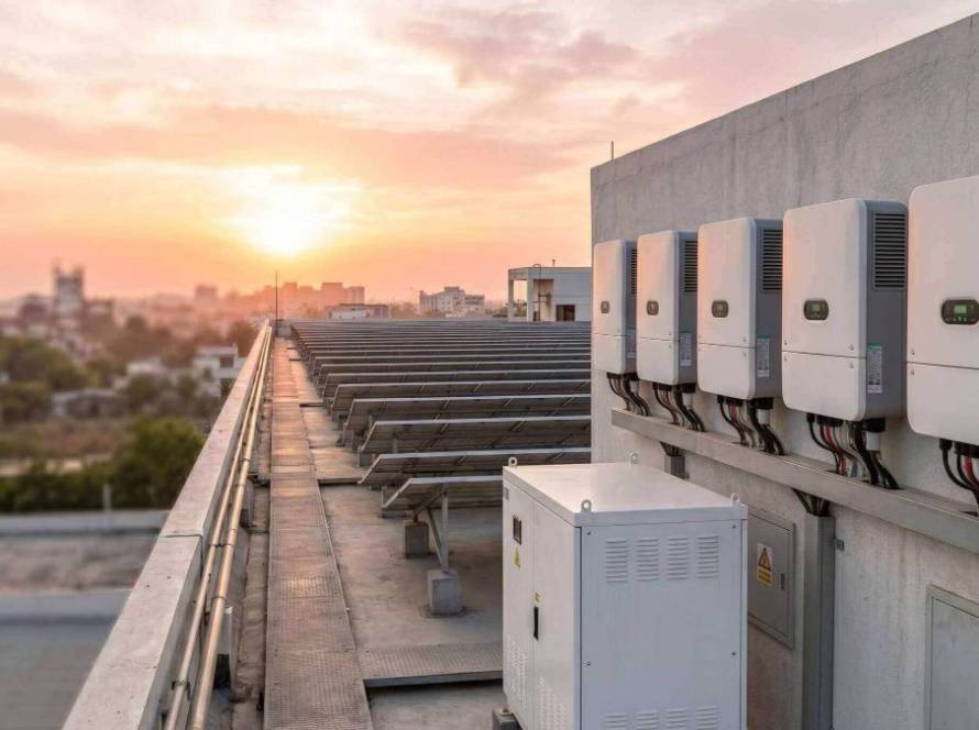 Hybrid inverters and battery storage on a commercial and industrial rooftop in India