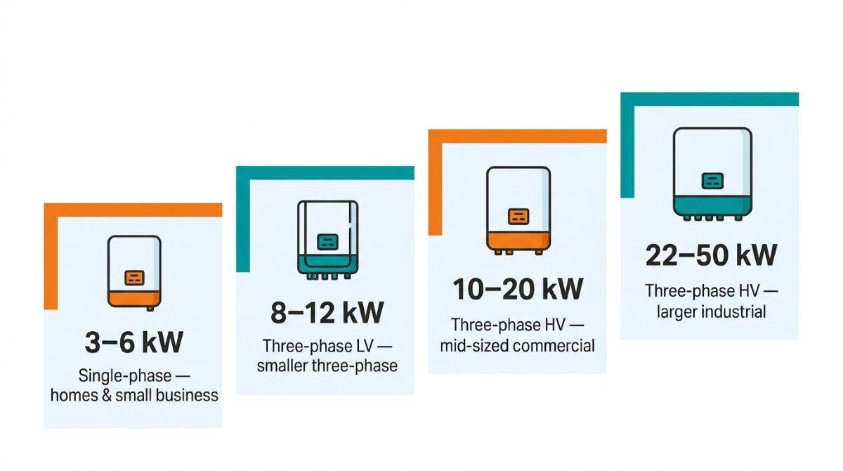 Iconiq Energy hybrid inverter range from 3–6 kW single-phase to 22–50 kW three-phase