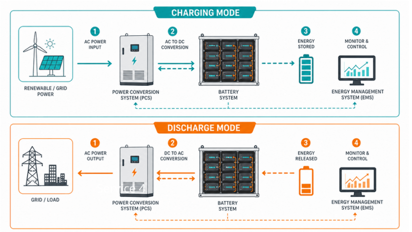 Battery energy storage India — Iconiq Energy: Charging and discharge mode of BESS